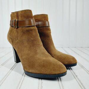 Franco Sarto Idrina Dark Tan Suede Leather High Heel Ankle Boots Size 10